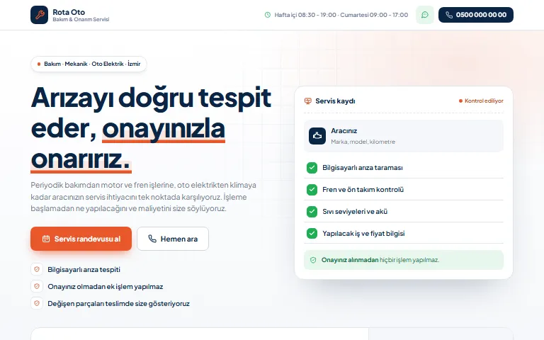 Oto servis ve tamir sitesi bilgisayar görünümü